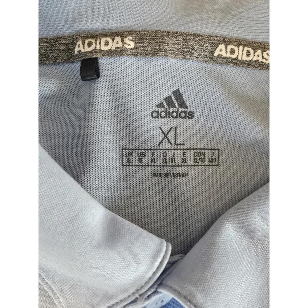 Adidas‎ Mens XL Baby Blue Grey Golf Polo Striped Shirt